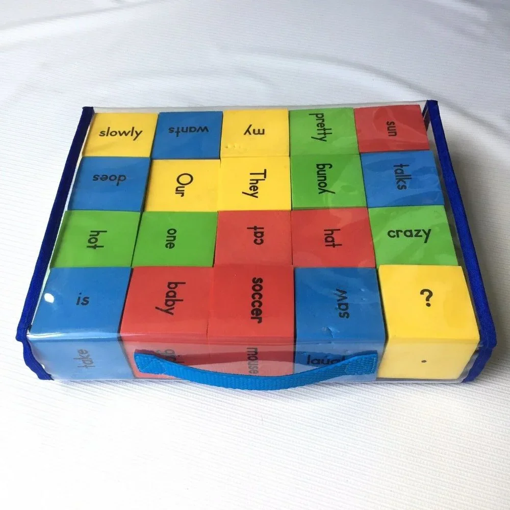 Foam Word Blocks Cubes Children's Language Learning Kids Education Carry Set
